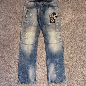 Akoo Mens Jeans Distressed  Paint Splatter & Patches - 38